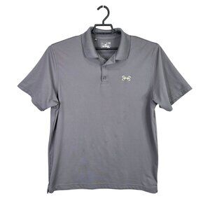 Mens Under Armour Gray Loose Fit Heat Gear Polo Shirt Short Sleeve Polyester XL